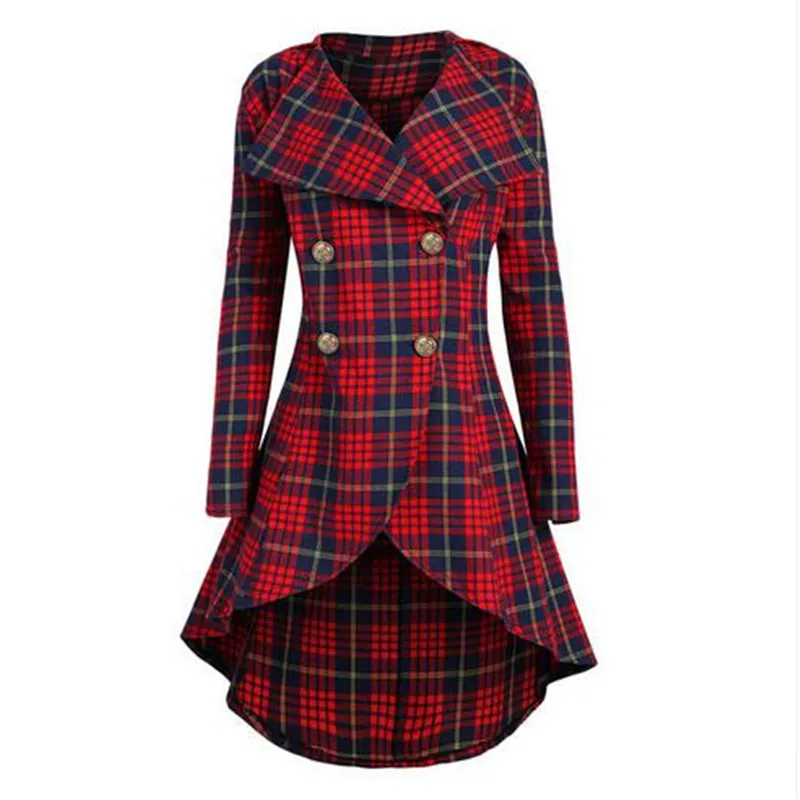 2019 Женское пальто красного фиолетового черного цвета в винтажном стиле с баской