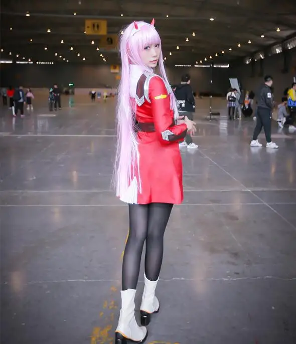 ROLECOS DARLING 02 Zero Two cosplay DFXX женский костюм полный комплект(платье+ головной убор
