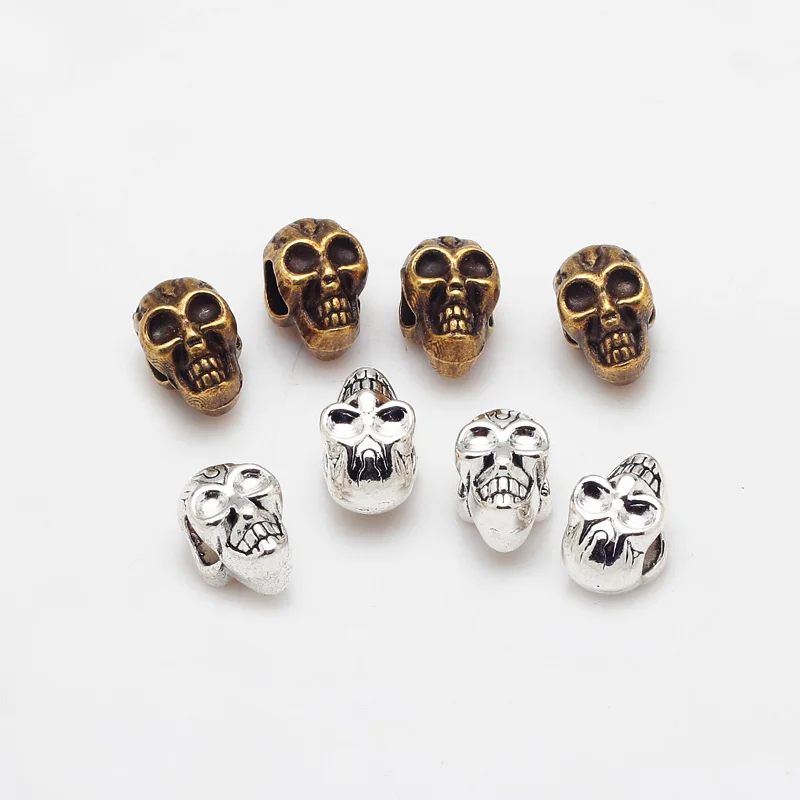 Винтажные металлические двухсторонние бусины в виде черепа подходят для Pandora