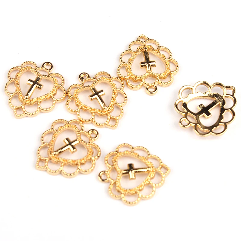 Подвеска из цинкового сплава в виде сердца золотистого цвета 20 мм 10 шт./лот|charm