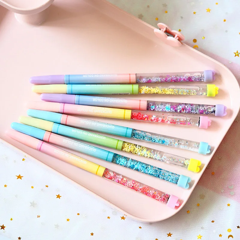 Перо-расческа Fairy Stick с гелевыми чернилами 0.5 мм с песчаным блеском, звездами и сердечками, ручки Kawaii, разноцветные шарики в радужных тонах для девочек, подарок, школьные принадлежности.