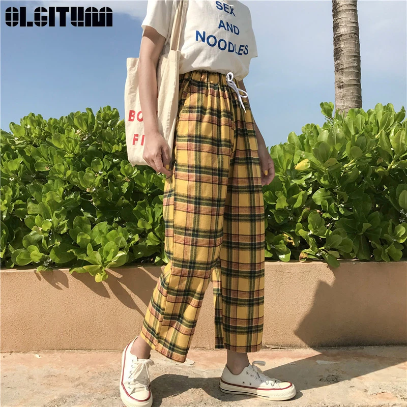Повседневные брюки 2020 весенние летние дикие свободные широкие женские желтые