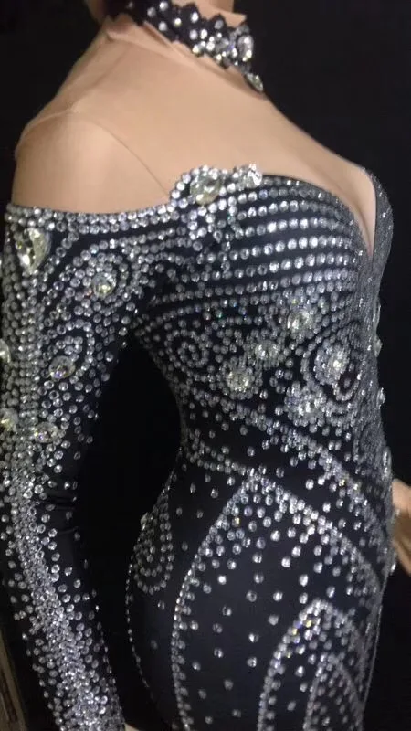 Новинка 2021 женский черный блестящий сексуальный комбинезон стразы для ночного