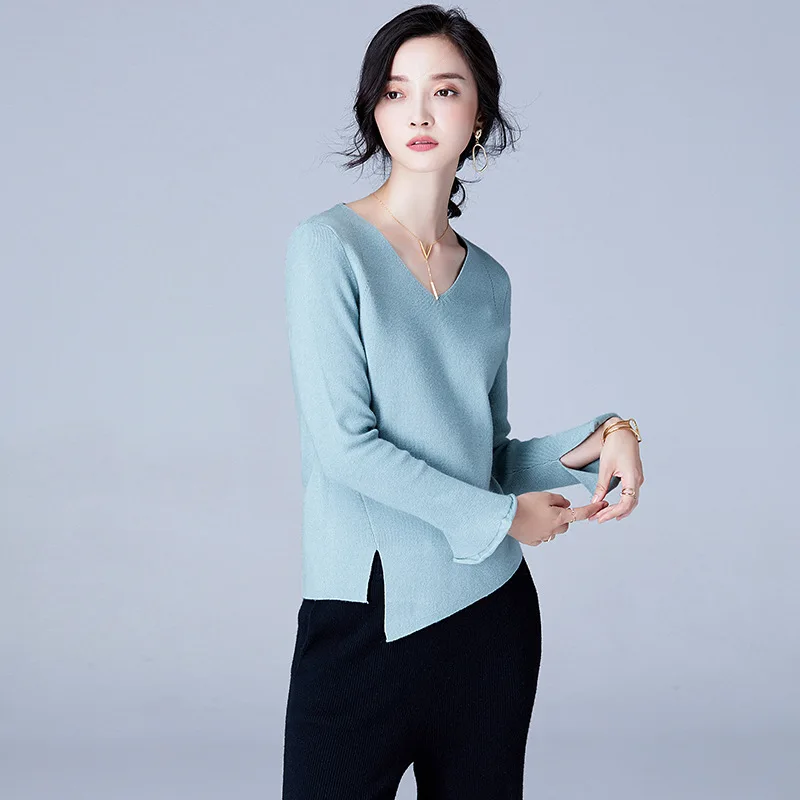 Вязаные Пуловеры Camisa Feminina сплит женская блузка нерегулярная одежда Офисная