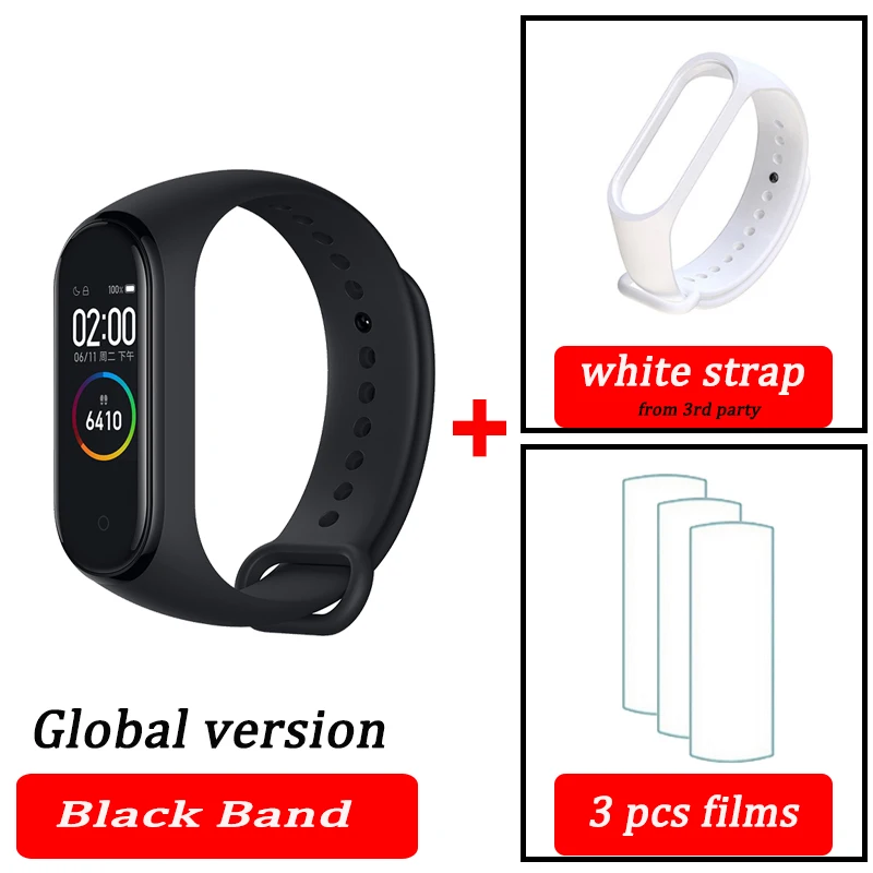 black global white Xiaomi Mi-браслет 4 смарт-Браслет фитнес-браслет MiBand Band 4 Частота сердечных сокращений большой сенсорный экран сообщение Smartband - Цвет: black global white