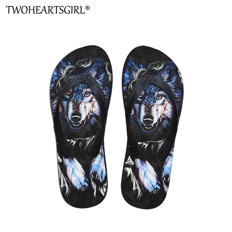 

Шлепанцы twoheart sgirl мужские с рисунком волка, пляжные сандалии на плоской подошве, Повседневные тапочки, лето, 2018