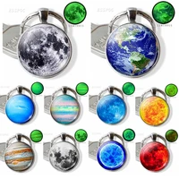 jupiter earth moon sun stars planet keychain luminous glass cabochon jewelry handmade pendant diy accessories key chain gift