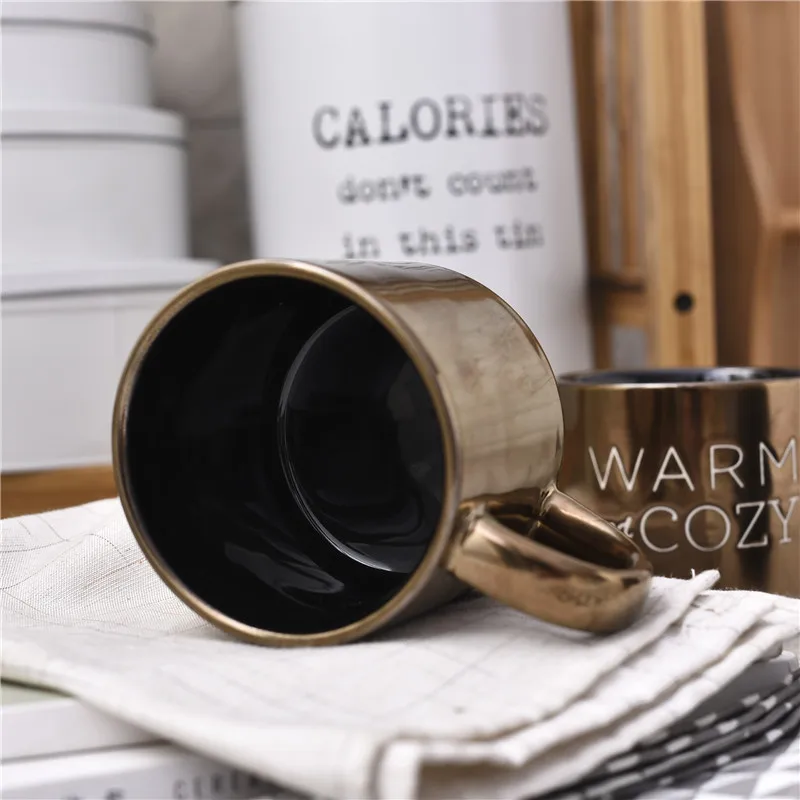 Classical Retro Metal Coffee Cups Ceramics Nordic Style Golden Handgrip Mugs 400ml Handmade Milk Cup Mug Best Gifts | Дом и сад