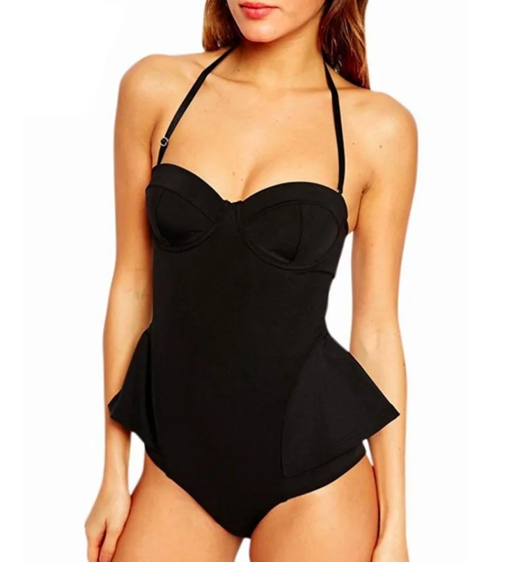 2018 Sexy one-Piece Swimsuit Bathing Suit Skirt Border Pattern Solid Bandage Swimwear White Black Swim Suits | Спорт и развлечения