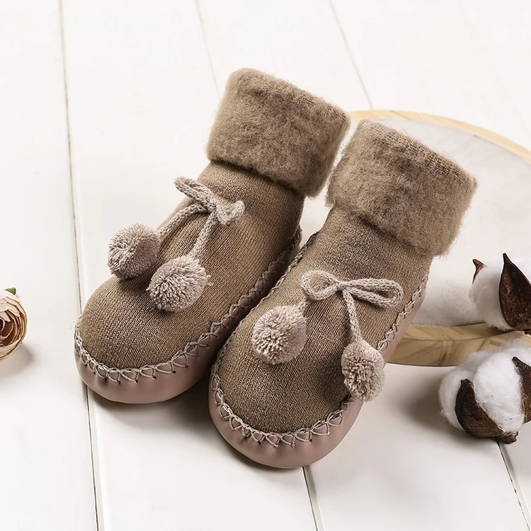 Новые зимние толстые 0-12 M/12-24 M Детские Первые ходунки из искусственной кожи обувь для малышей мягкая подошва новорожденных одноцветные домашние носки