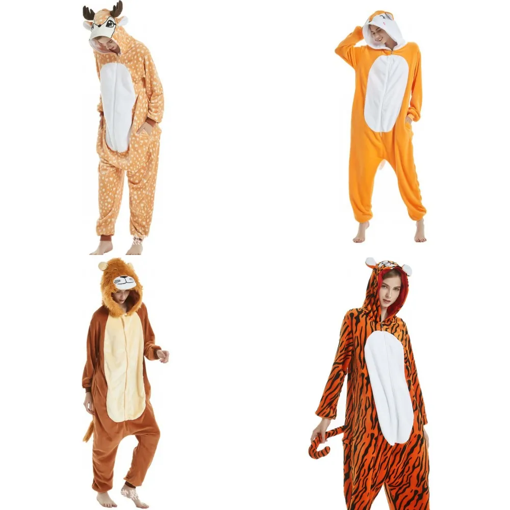 Лиса кигуруми пижамы комбинезоны для взрослых женские Pijama Тигр обезьяна