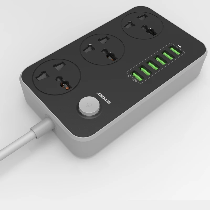 STOD многопортовое домашнее зарядное устройство 6 USB 17 Вт 3 гнездо штепсельной вилки переменного тока 2500 Вт блок питания для iPhone iPad смартфон Настольный ПК DV адаптер переменного тока