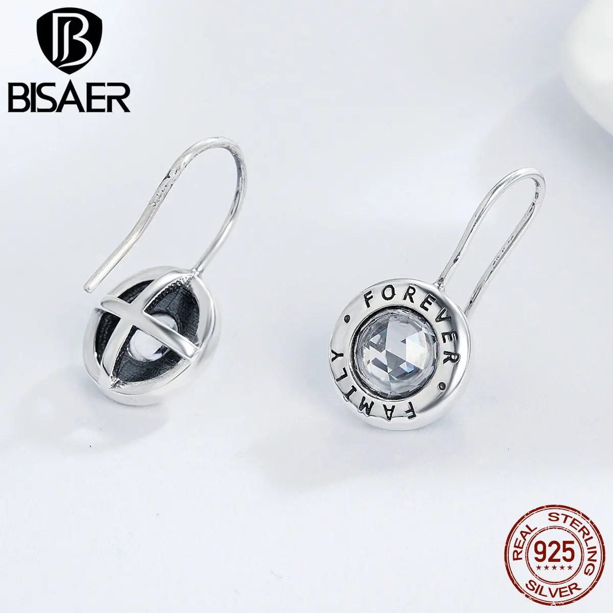 BISAER подлинные 925 пробы серебряные серьги Семейные круглые серьги-гвоздики для женщин модные серьги ювелирные изделия brincos