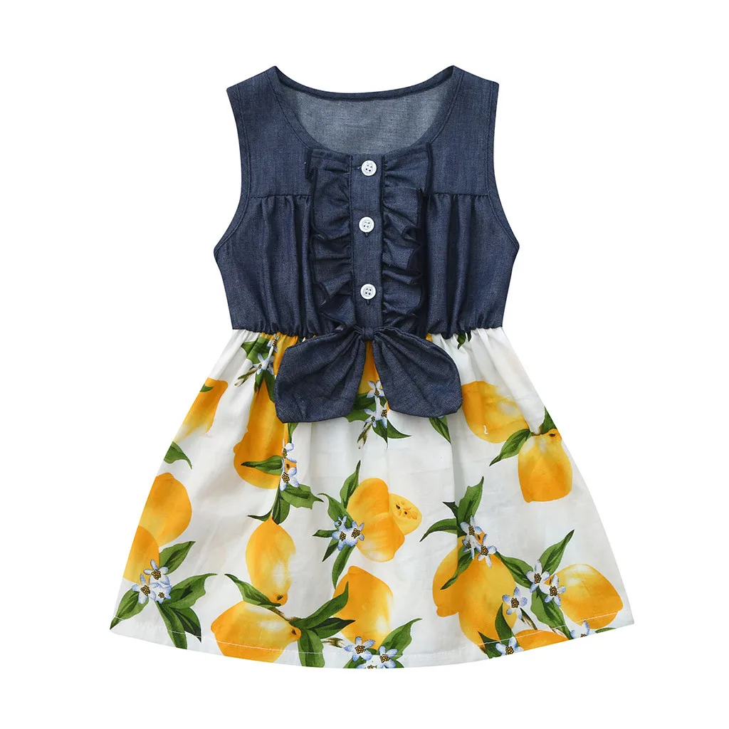 dress girl princess Summer Casual Sleeveless lemon Splice Denim Princess Party Dresses Children Costume for Kids Clothes L0524 | Детская