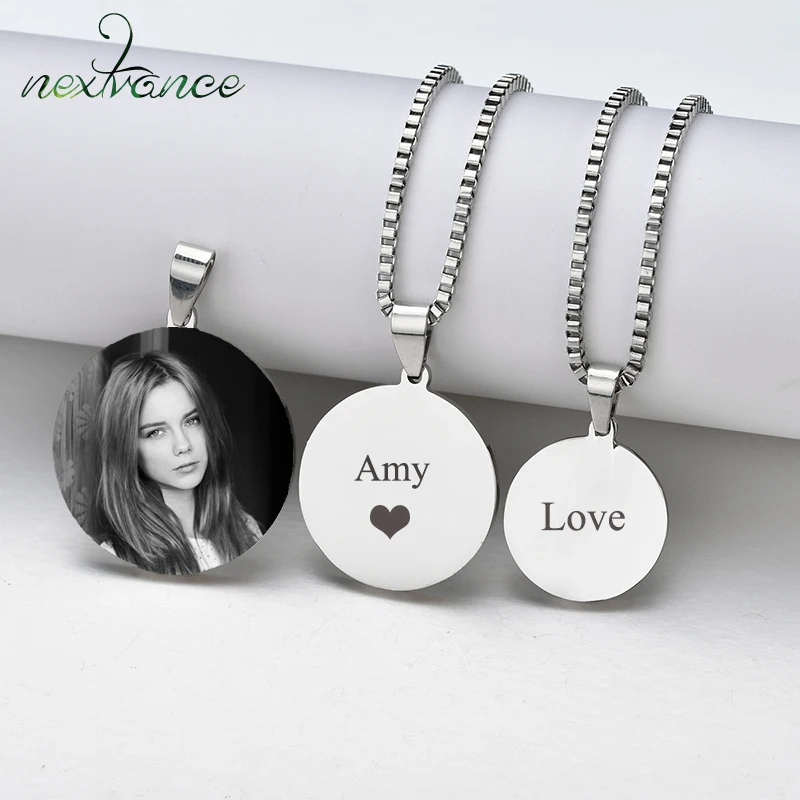 

Nextvance Personalized Engraved Jewelry ID Tag Necklaces Engrave Photo Name Necklace Round Keepsake For Women Lover Pet Gift