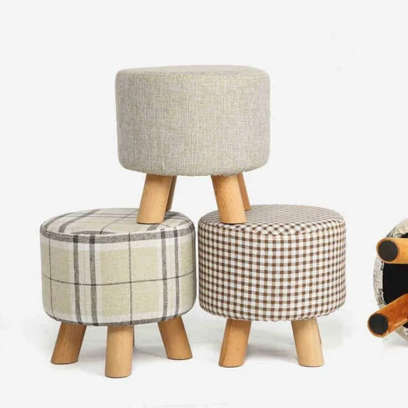 

5PCS/LOT Fashion chair Upholstered Footstool + Wooden Leg Pattern: Round/ square Fabric Pouffe Stool:5 Colors(4 Legs)