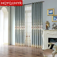 european luxury light blue embroidered blackout decorative curtains for bedroom window curtains living room luxury drapes