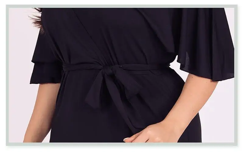 

2019 New Women's Plus Size V-Neck Short Sleeves Summer Dress High Waist Maxi Dress Casual Loose With Belt Solid Color Fashion