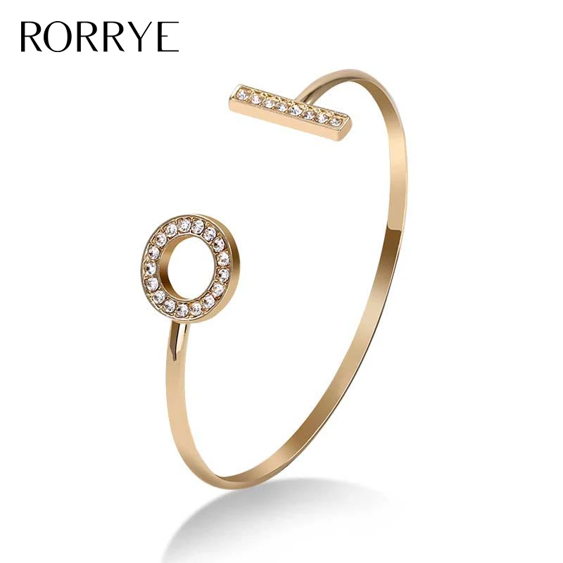 Новый Дизайн Роскошный Золотой Цвет Горный Хрусталь Круг и Бар Открыты Манжеты