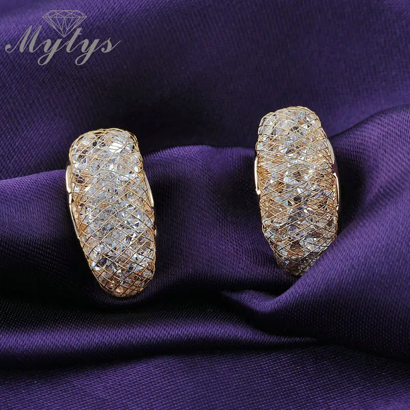 Mytys Hot new fashion earrings 2018 Zircon wire mesh stud earring for women E15 | Украшения и аксессуары