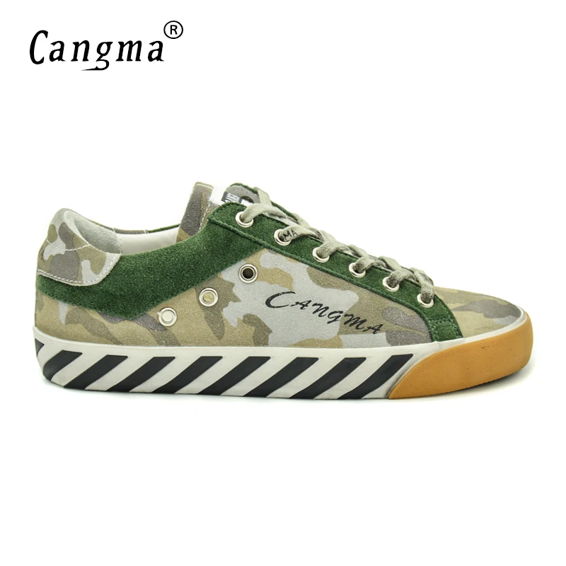 Retro CANGMA/оригинальные дизайнерские брендовые кроссовки; винтажная камуфляжная женская обувь из коровьей замши; зеленая женская обувь на плоской подошве для девочек; большие размеры - Цвет: Retro