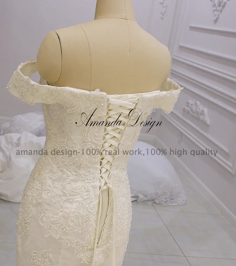 Свадебное платье с открытыми плечами и кружевной аппликацией Amanda Design robe de mariee