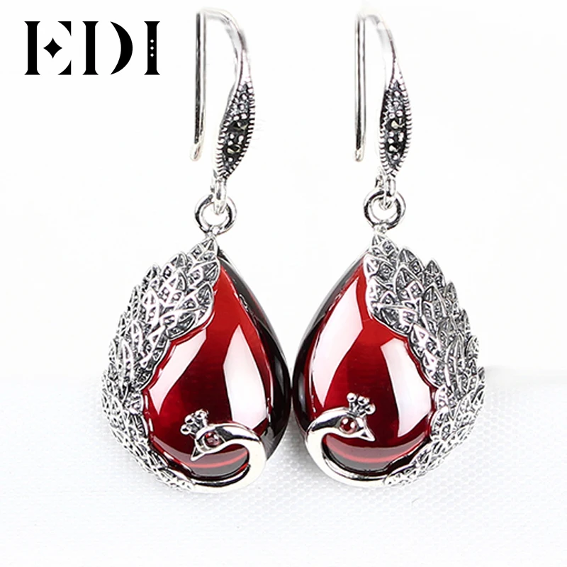 EDI Винтаж 925 стерлингового серебра Феникс индийский камень Висячие серьги для Для