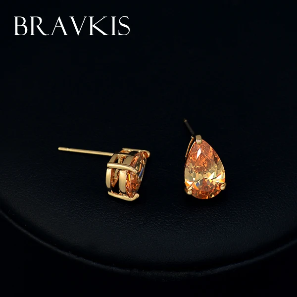 Женские крупные серьги-гвоздики BRAVEKISS желтое ювелирное изделие с кристаллами в