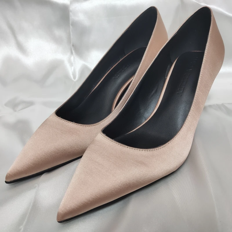 8cm Heel Height Элегантные женские туфли-лодочки высококачественные шелковые туфли с острым носком на высоком тонком каблуке 6 см, 8 см, 10 см, Классические Вечерние туфли для офиса женская обувь зеленого цвета, E0041 - Цвет: 8cm Heel Height