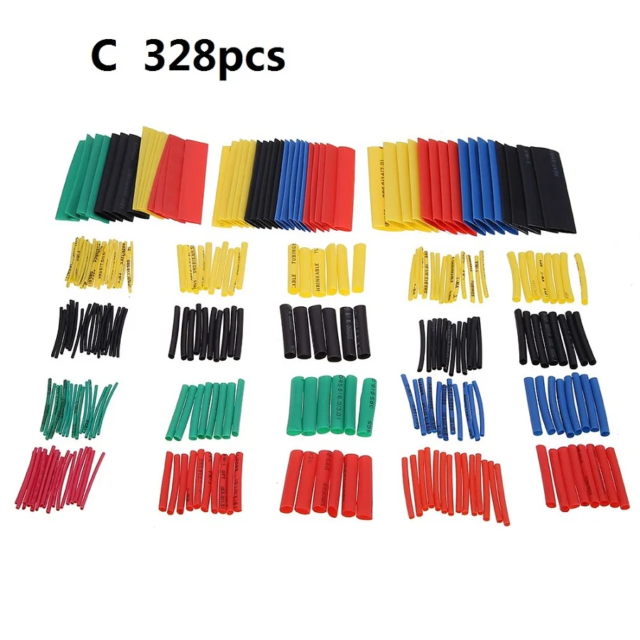 C 328pcs 530 шт./компл. термоусадочные трубки изоляционные, термоусадочные трубки ассортимент электронные полиолефина Соотношение 2:1 Обёрточная бумага провода кабельная муфта комплект - Цвет: C 328pcs
