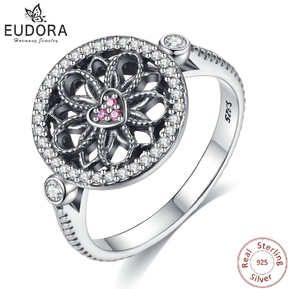 

Eudora Real 925 Sterling Silver Pink CZ Datura Flowers Design Ring Prong Setting AAA Zircon Wedding Bands Women Fine Jewelry J4