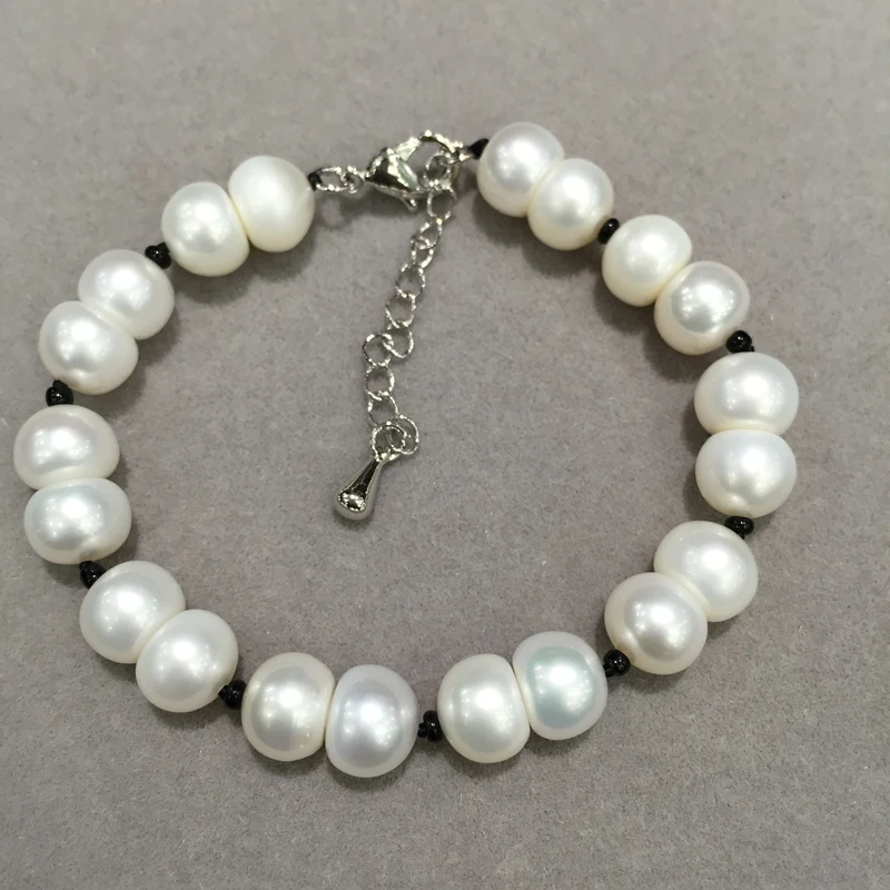 

8-9MM White Natural Fresh water Pearl Bracelet peanut Shape trendy women Jewelry Casual free Shipping Baroque