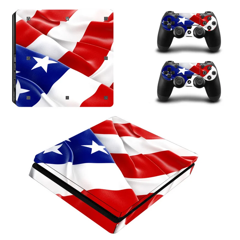 Виниловая наклейка с американским флагом для Sony Playstation 4 Slim Console + 2 кожаных чехла PS4