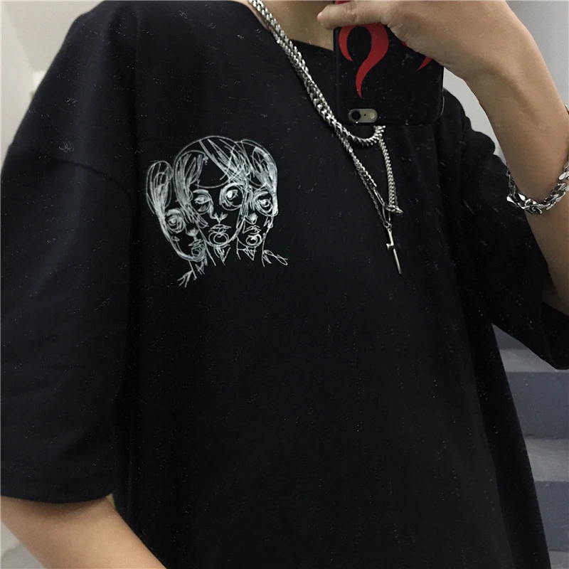 Винтажная парная футболка с коротким рукавом и принтом Harajuku, Модные свободные летние футболки с круглым вырезом