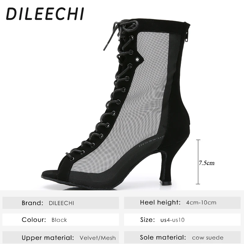 Туфли DILEECHI женские для латиноамериканских танцев нубук с сеткой удобная обувь