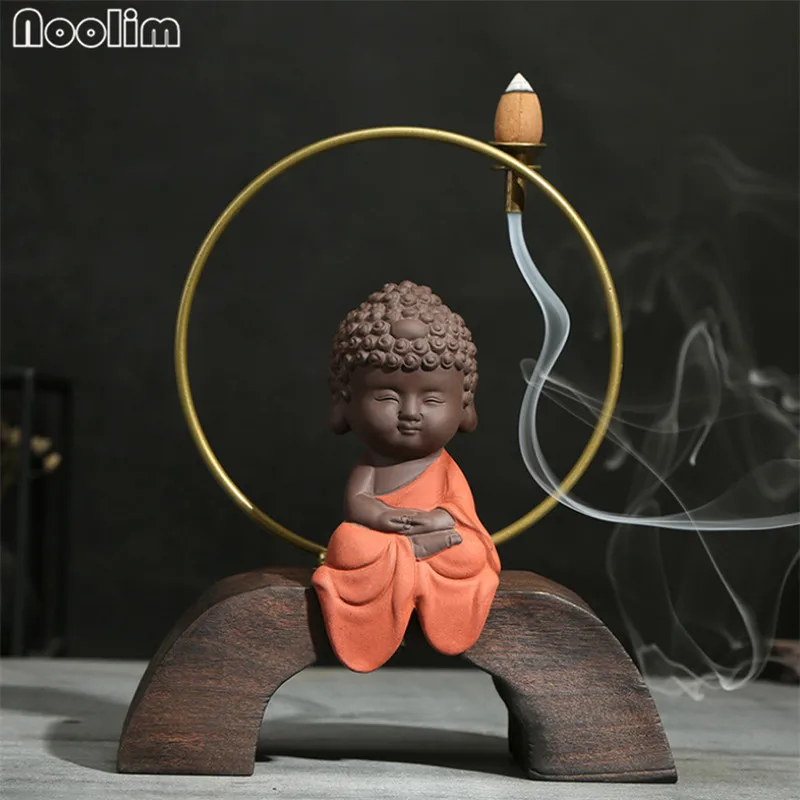 Фиолетовая глина Zen Little Monk Backflow курильница для курения водопад держатель