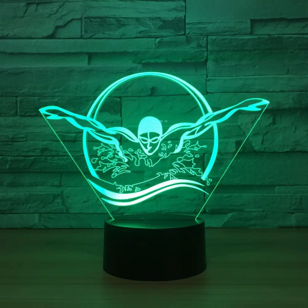Крутой плавательный человек 3D светодиодный светильник для сна комнатный 7 цветов