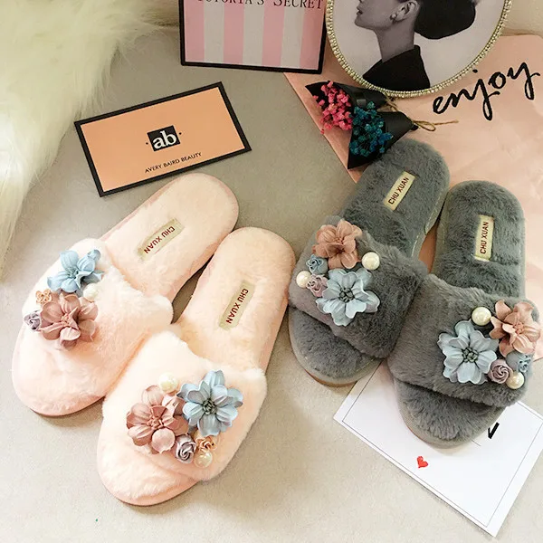 Сланцы стразы женские меховые роскошные Нескользящие Шлепанцы из Оксфордского