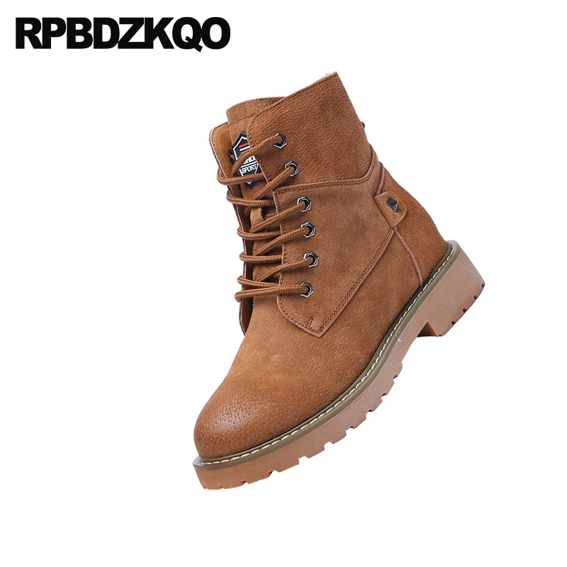 Женские армейские ботинки на плоской подошве осенне зимние коричневые с круглым