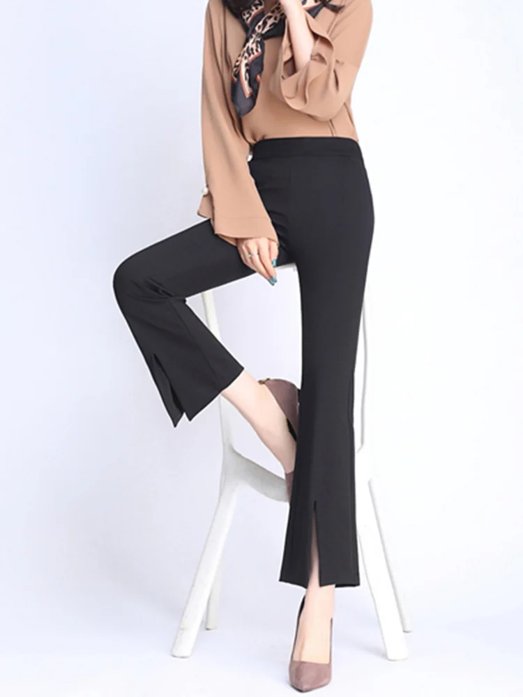 Брюки Для женщин модные штаны Твердые эластичность Леггинсы клеш Высокая талия