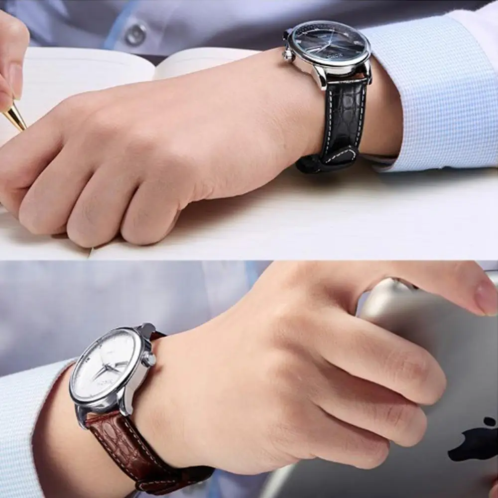 

DOM Crocodile Genuine Leather Replacement Watch Bands with Deployment Buckle for Men and Women 18mm 20mm 22m Watch Accessories