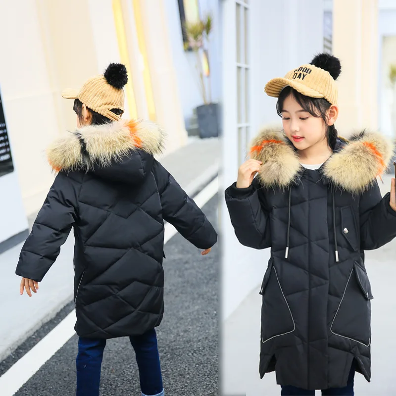 Детский пуховик новинка 2018 зимние толстые теплые длинные пальто на утином пуху