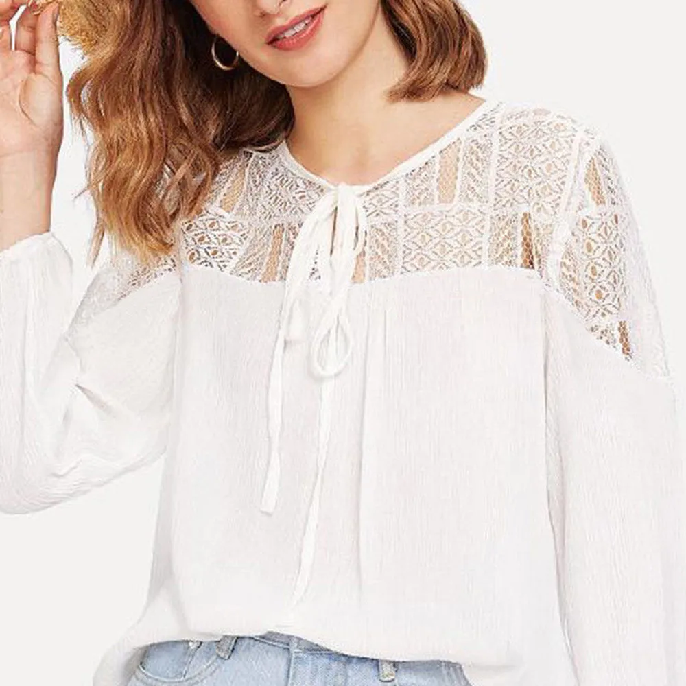 Женские кружевные топы с галстуком бабочкой женские футболка 2018 летние