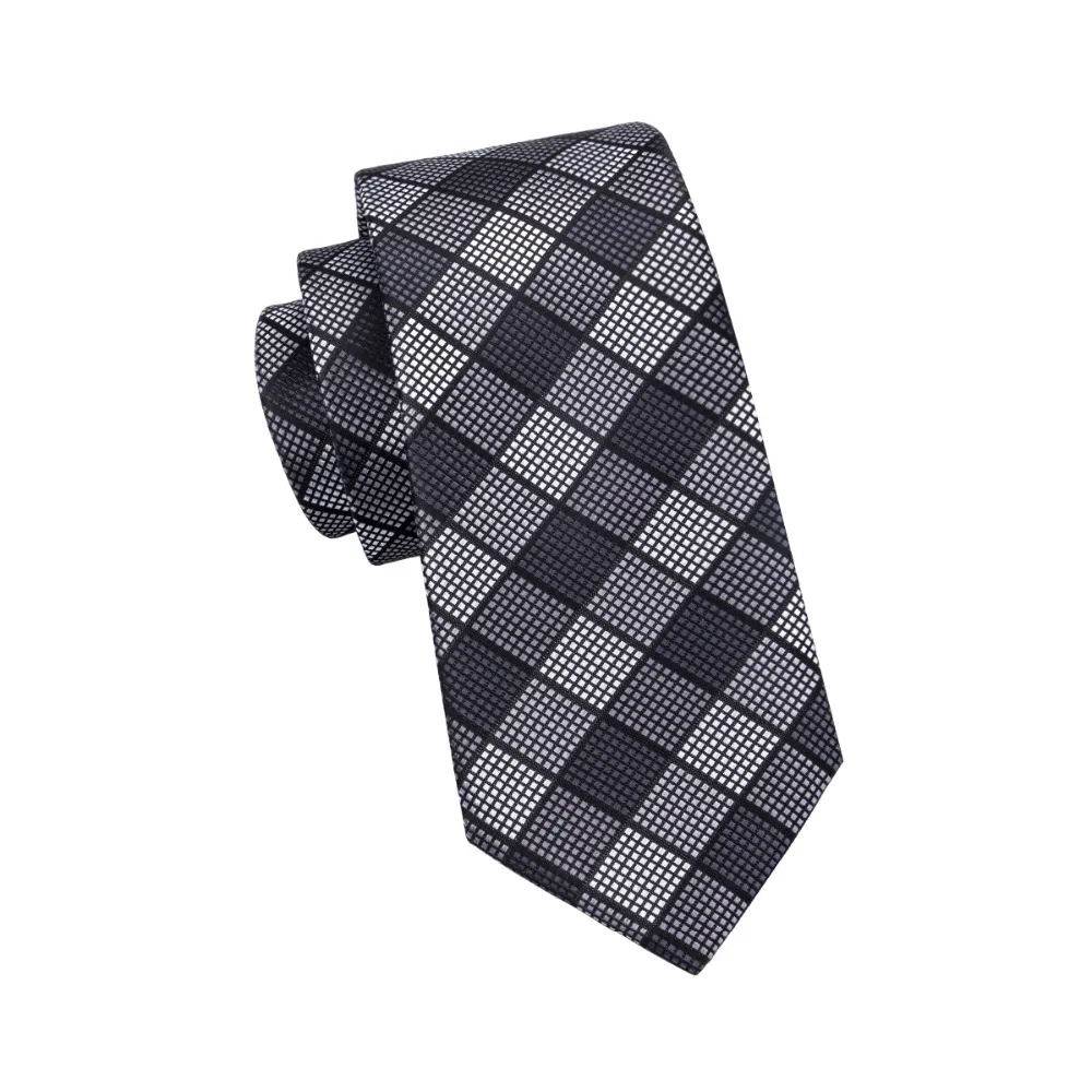 Мужской галстук модный черно-белый клетчатый Шелковый тканевый Hanky Cufflink набор