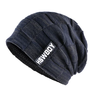 Зимние мужские наборы шарф шапка вязаные шерстяные шапочки мужские хип-хоп Шапка-тюрбан вязаные шапки толстые теплые шапки для женщин шапка зимняя мужская - Цвет: Синий