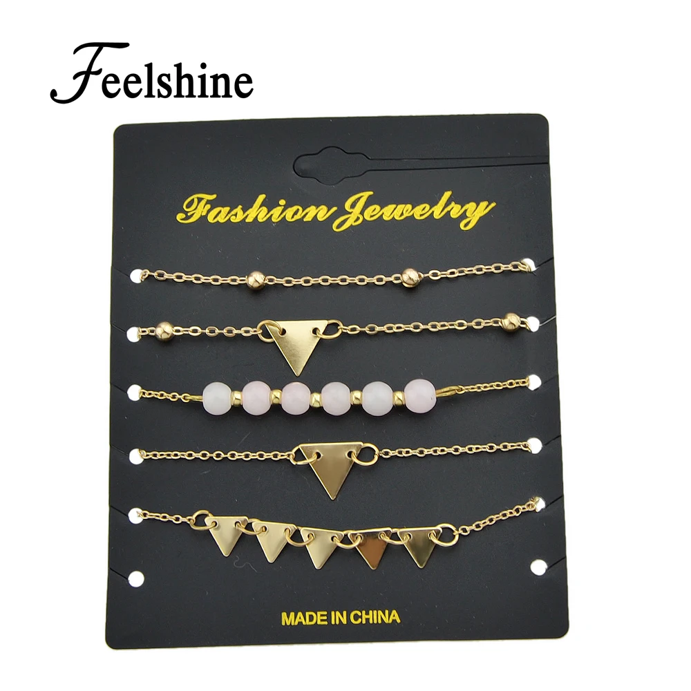 Feelshine 5 шт./компл. Модные украшения золото Цвет звено цепи с розовым Бусины