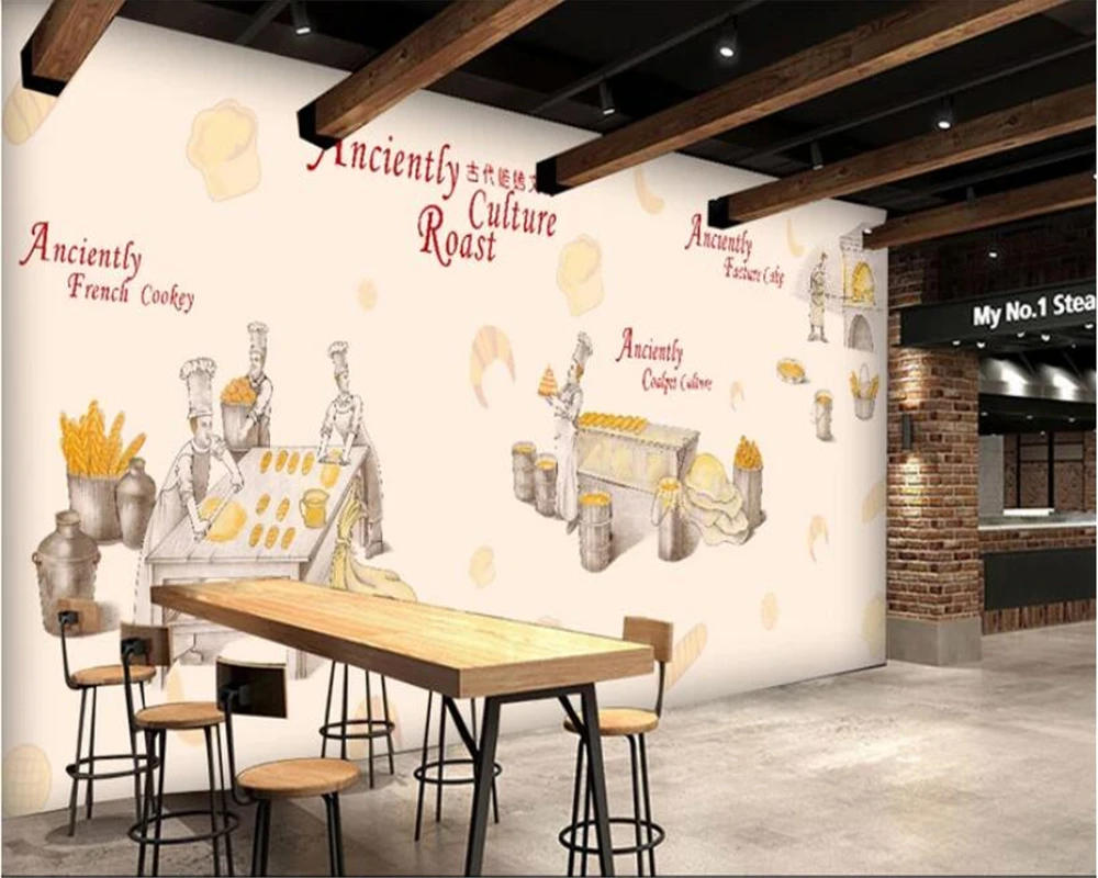 Beibehang Living Room 3D Blackboard Bakery Shop Wall Mural - Children's Wallpaper image 4