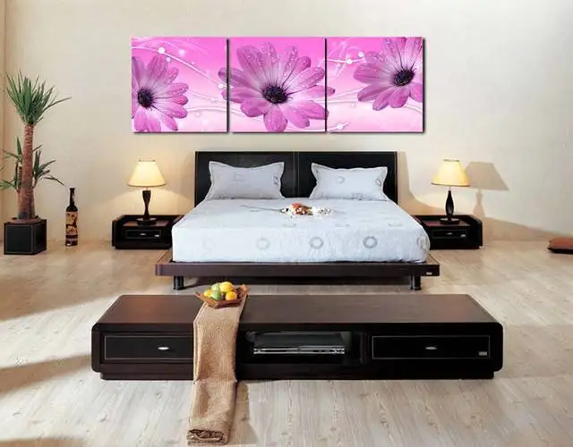 Современная фиолетовая Маргаритка цветок холст настенная живопись 3 предмета