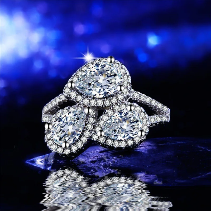 Silver Colors US Size 5 6 7 8 9 10 11 12 Zircon Rings For Women Crystal Cute Princess Filled White Birthstone Ring | Украшения и