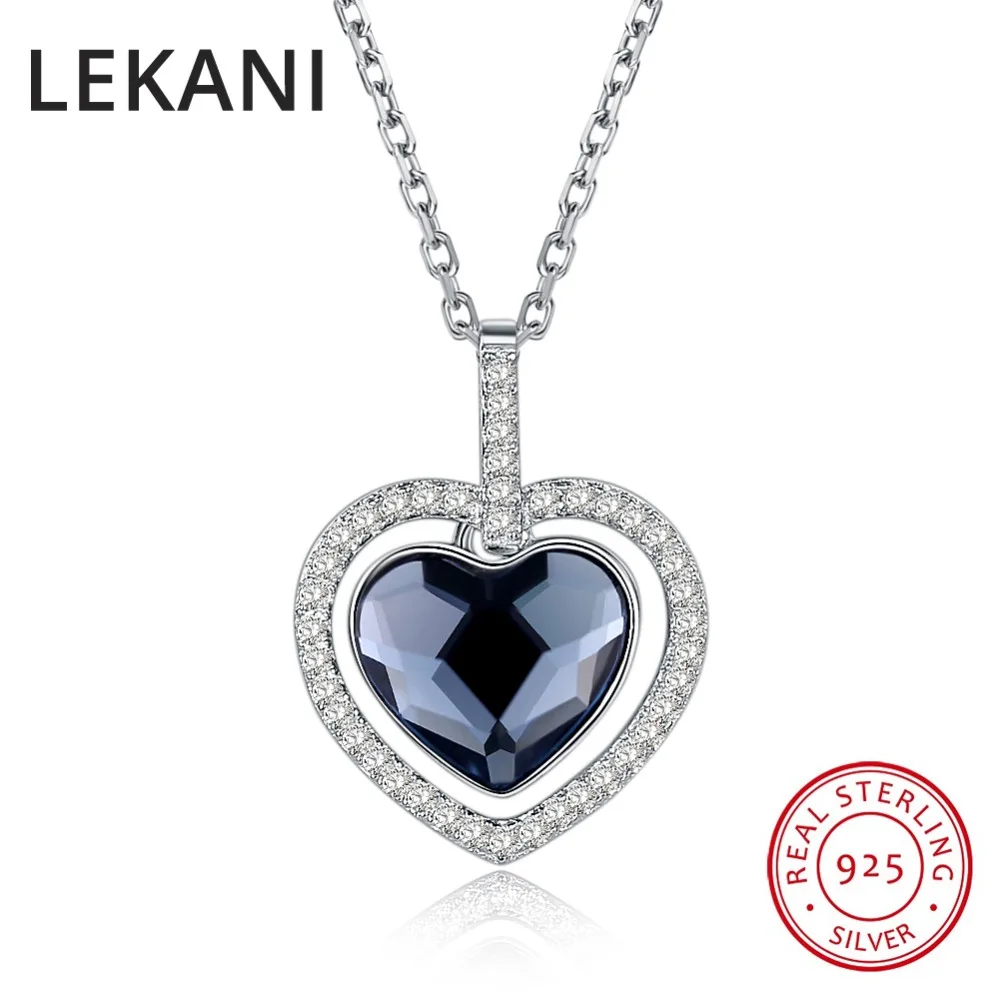 

LEKANI Made With SWAROVSKI Crystals Heart Pendant Necklaces Real S925 Silver Fine Jewelry For Mother's Day Gift 2018